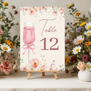 Love in Bloom Champagne Pink Bow Bridal Shower Table Number