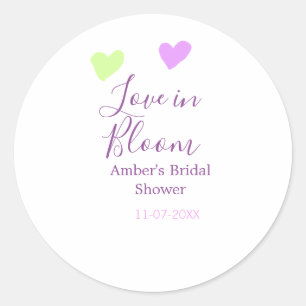 Love in Bloom colourful heart bridal shower name d Classic Round Sticker