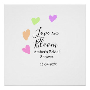 Love in Bloom colourful heart bridal shower name d Poster