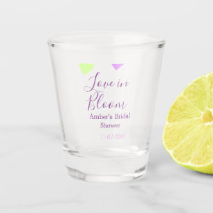 Love in Bloom colourful heart bridal shower name d Shot Glass