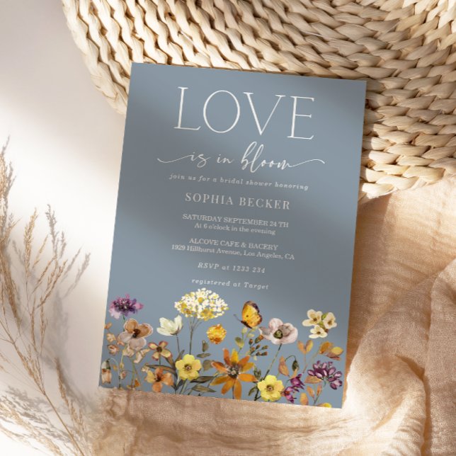 Love in Bloom Dusty Blue Wildflower  Bridal Shower Invitation (Creator Uploaded)