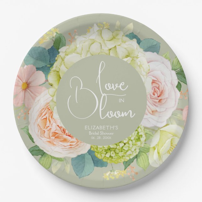 Love in Bloom Floral Bridal Shower Paper Plate (Front)