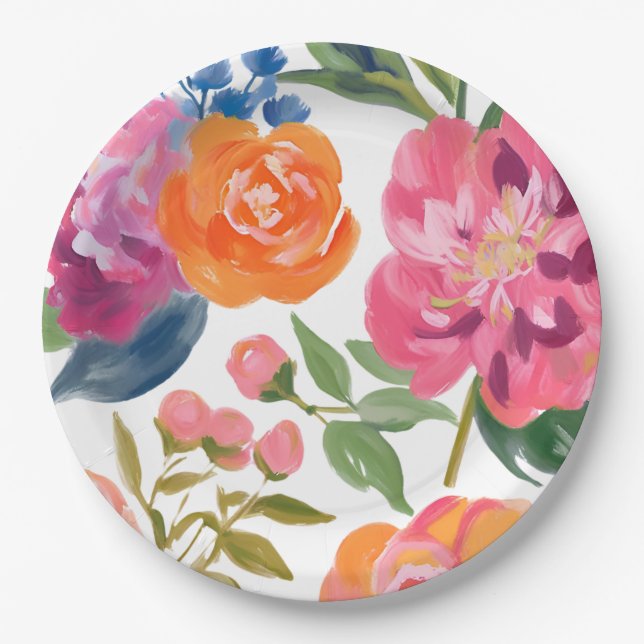 Love in bloom floral Bridal Shower Table decor Paper Plate (Front)