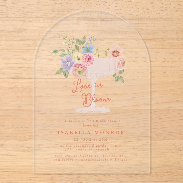 Love in Bloom Floral Garden Bridal Shower Acrylic Invitations (Front)