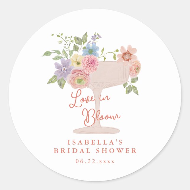 Love in Bloom Floral Garden Bridal Shower Classic Round Sticker (Front)
