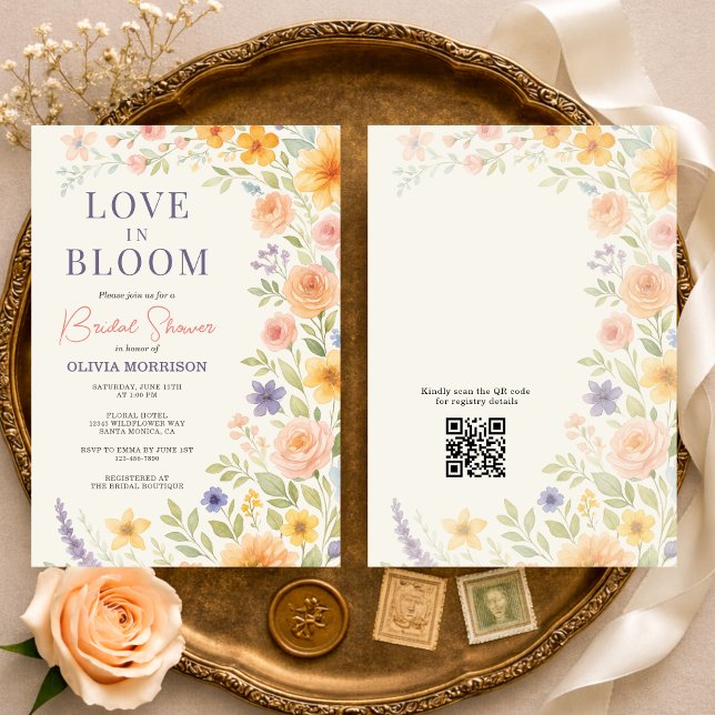 Love In Bloom Floral QR Code Bridal Shower Invitation (Creator Uploaded)