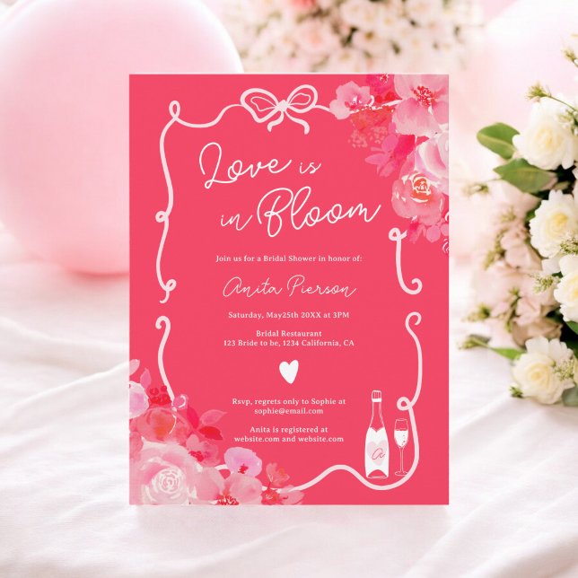 love in bloom floral scribbles pink bridal shower invitation (love in bloom floral scribbles pink bridal shower invitation)