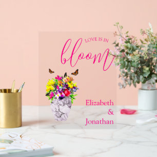 Love In Bloom Floral Wedding Acrylic Sign