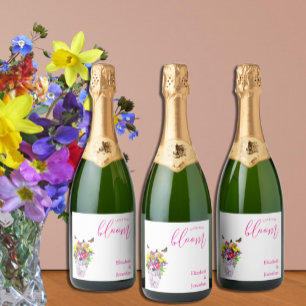 Love In Bloom Floral Wedding Sparkling Wine Label