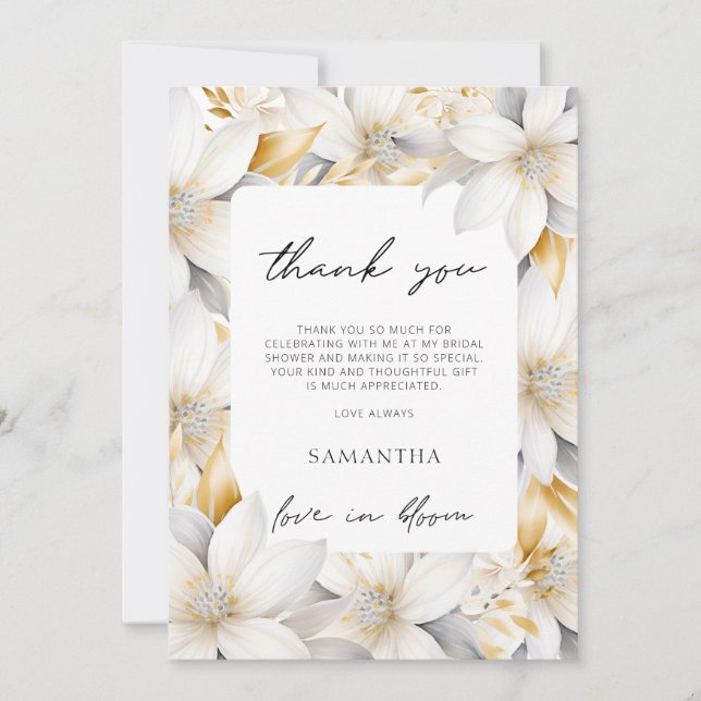 Love In Bloom Florals Bridal Shower Thank You Card (Front)