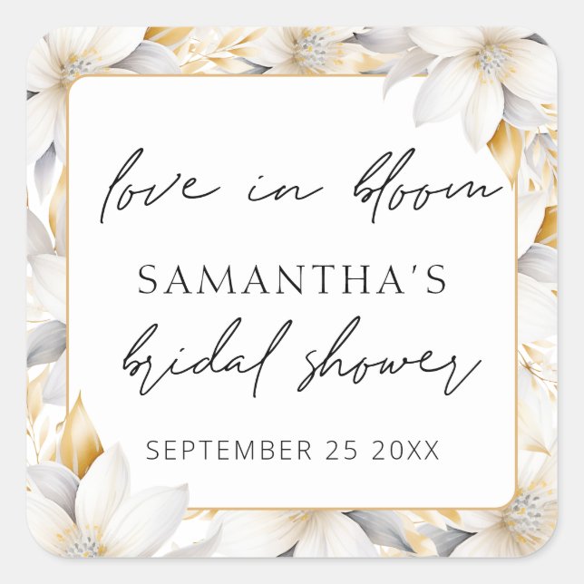 Love In Bloom Florals Name Date Bridal Shower  Square Sticker (Front)