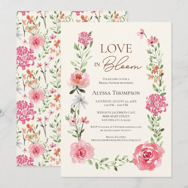 LOVE in Bloom Flower Garden themed Bridal Shower Invitation (Front/Back)