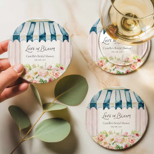 Love in Bloom Flower Market Bridal Shower Round Paper Coaster