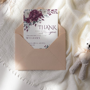 Love in Bloom Flowers Burgundy Cream Bridal Shower Thank You Card