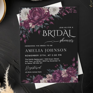 Love in Bloom Flowers Burgundy Dark Bridal Shower Invitation