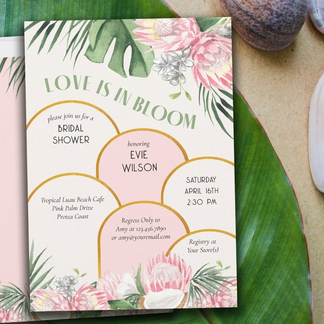 Love in Bloom Gold Arch Pink Protea Bridal Shower Invitation (Creator Uploaded)