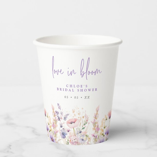 Love in Bloom Lilac Wild Flowers Bridal Shower Paper Cups (Front)