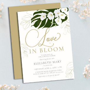Love in Bloom Orchids Monstera Gold Bridal Shower Invitation