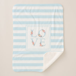 Love in Bloom Pastel Floral and Stripes Pattern Sherpa Blanket