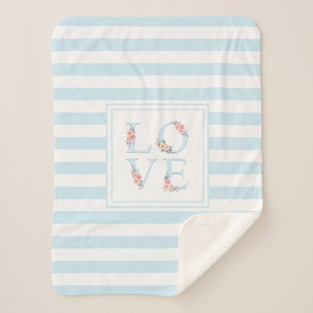 Love in Bloom Pastel Floral and Stripes Pattern Sherpa Blanket (Front)