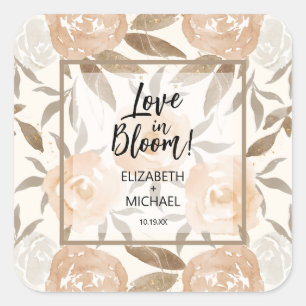 Love in Bloom Peach Floral Square Sticker