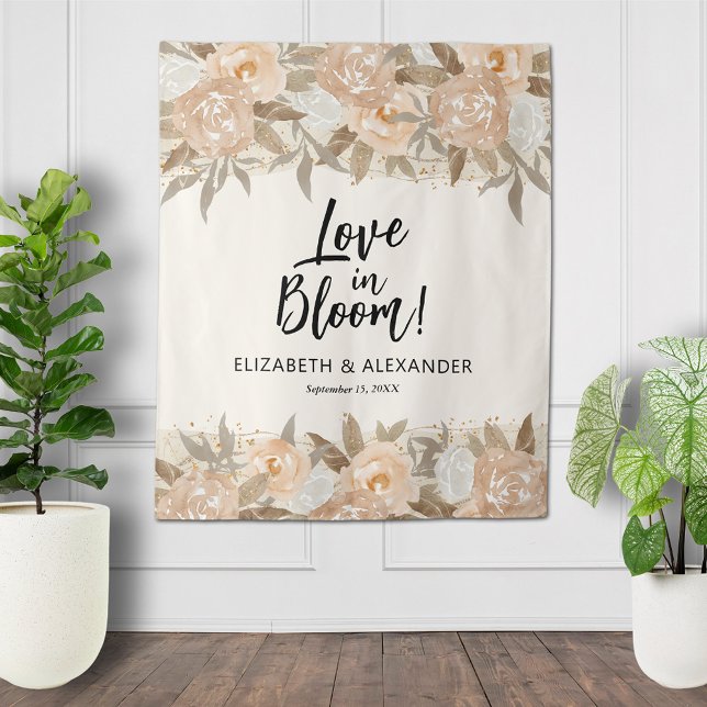 Love in Bloom Peach Floral Wedding  Tapestry (Creator Uploaded)