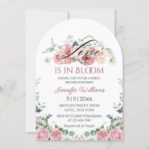 love in bloom pink blush floral bridal shower arch invitation