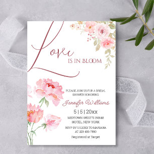 love in bloom pink blush flowers bridal shower  invitation