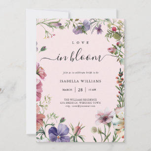 Love in Bloom Pink Floral Bridal Shower Invitation