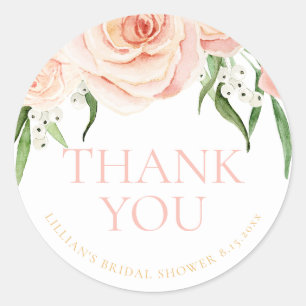 Love In Bloom Pink Floral Bridal Shower Thank You  Classic Round Sticker