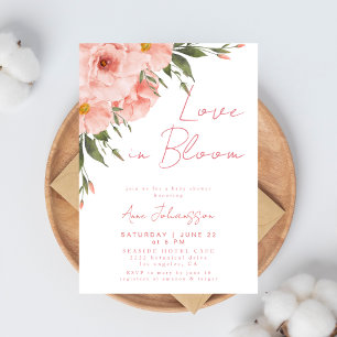 Love In Bloom Pink Roses Flowery Baby Shower Invitation