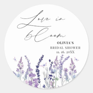 Love in Bloom Purple Wildflower Bridal Shower Classic Round Sticker