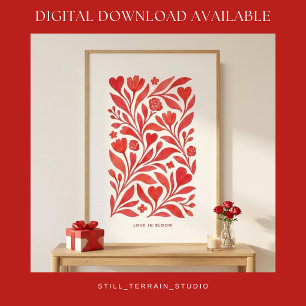 Love in Bloom Red Floral Valentine Art Poster