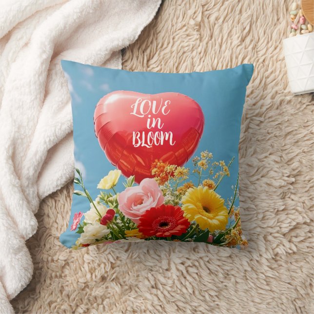 Love in Bloom – Romantic Floral Heart Cushion (Blanket)