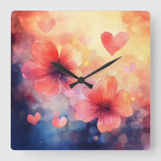 Love in Bloom – Romantic Square Floral Wall Clock