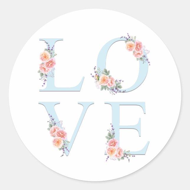 Love in Bloom Rose Floral Classic Round Sticker (Front)
