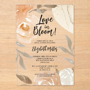 Love in Bloom Rustic Flowers Bridal Shower Acrylic Invitations