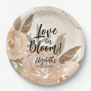 Love in Bloom Rustic Peach Flowers Paper Plate