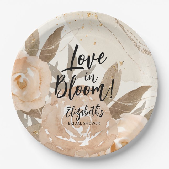 Love in Bloom Rustic Peach Flowers Paper Plate (Front)