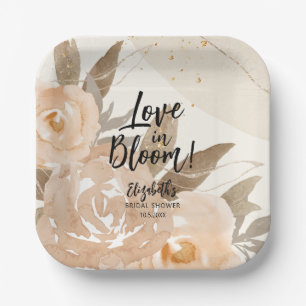 Love in Bloom Rustic Peach Flowers Paper Plate