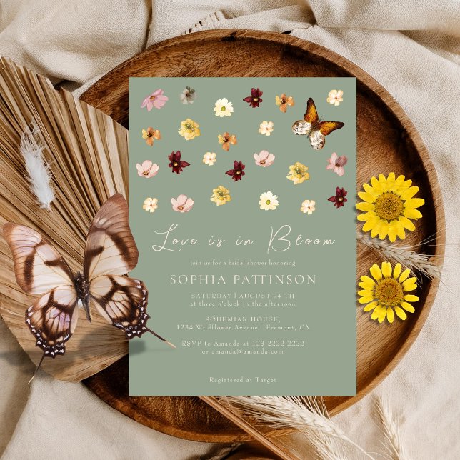 Love In Bloom Sage Green Wildflower Bridal Shower Invitation (Creator Uploaded)