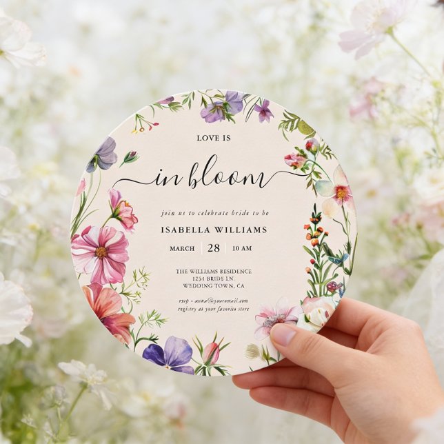 Love in Bloom Spring Bridal Shower Invitation (This Bridal Shower Invitation is shown in round size 5.25 inches. Other sizes and digital available.)