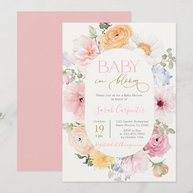 Love in Bloom Spring Floral Baby Shower Girl Invitation (Front/Back)