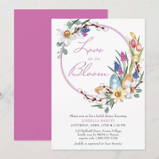 Love in Bloom Spring Floral Wreath Bridal Shower Invitation (Front/Back)