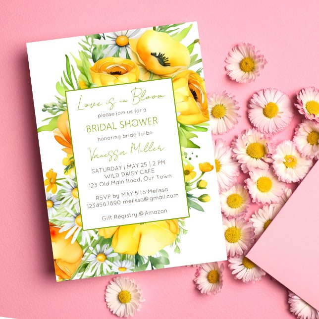 Love in bloom spring summer bridal shower template (Love in bloom spring summer flower bridal shower template invitation digital download wild daisy)