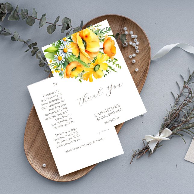 Love in bloom spring summer bridal shower thank you card (Love in bloom spring summer bridal shower thank you card yellow buttercup wild daisy thank you card)