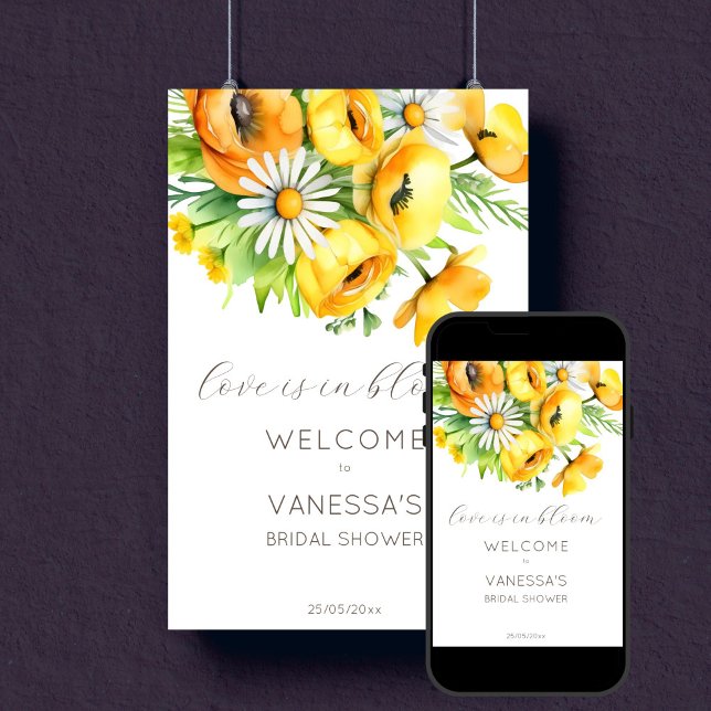 Love in bloom spring summer bridal shower welcome poster (Love in bloom spring summer flowers bridal shower template welcome sign poster digital download)