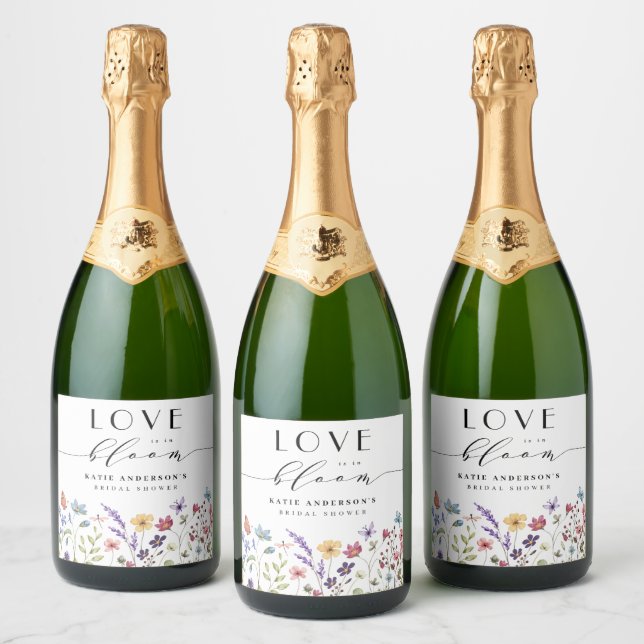 Love in Bloom Spring Summer Floral Bridal Shower Sparkling Wine Label (Bottles)