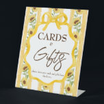 Love in bloom sunflower bridal shower gifts table pedestal sign<br><div class="desc">Love in bloom sunflowers yellow stripes fall bridal shower gifts table sign, retro bridal shower personalised table signs, fall bridal shower signs, earthy stripped bridal shower table sign, sunflowers bridal shower, yellow bridal shower gifts sign, grand millennial bridal shower personalised table signs, coquette bridal shower personalised signs, elegant bow border...</div>