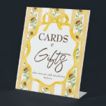 Love in bloom sunflower bridal shower gifts table pedestal sign<br><div class="desc">Love in bloom sunflowers yellow stripes fall bridal shower gifts table sign, retro bridal shower personalised table signs, fall bridal shower signs, earthy stripped bridal shower table sign, sunflowers bridal shower, yellow bridal shower gifts sign, grand millennial bridal shower personalised table signs, coquette bridal shower personalised signs, elegant bow border...</div>